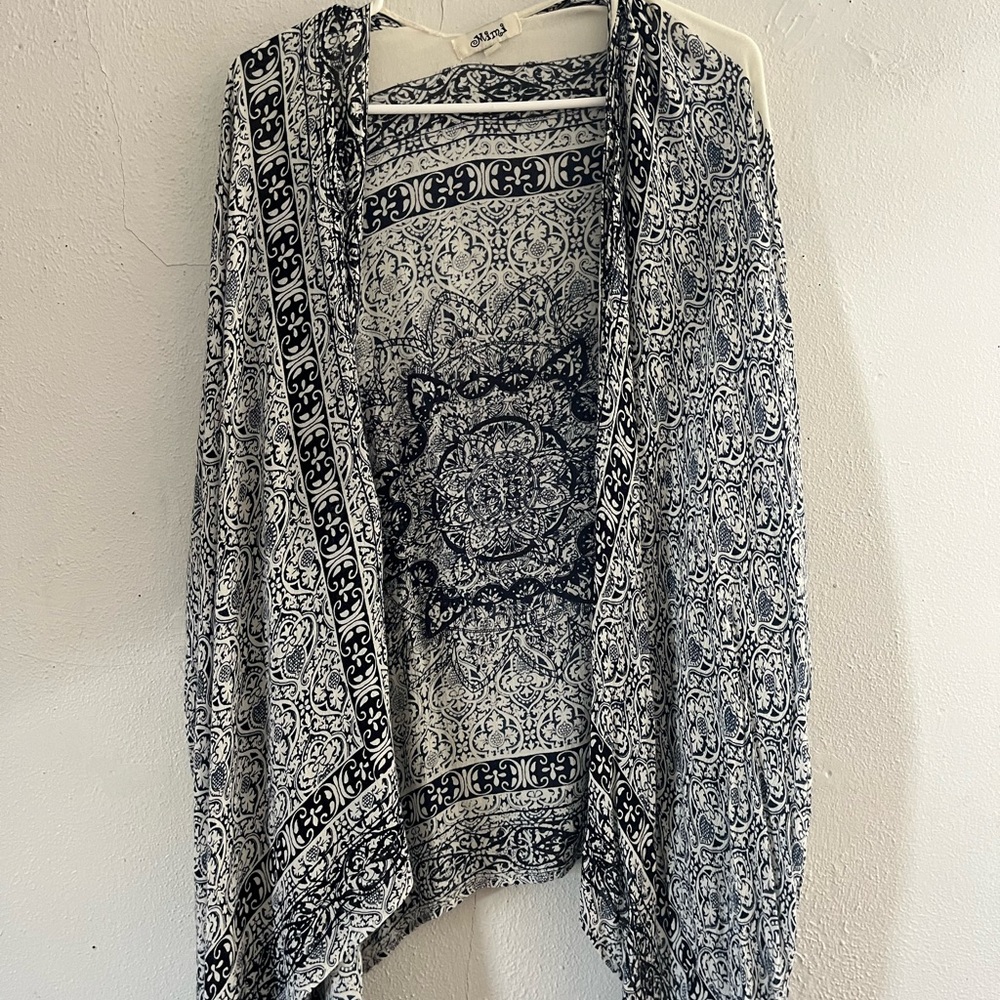 Navy & Cream Bohemian Cardigan/Coverup